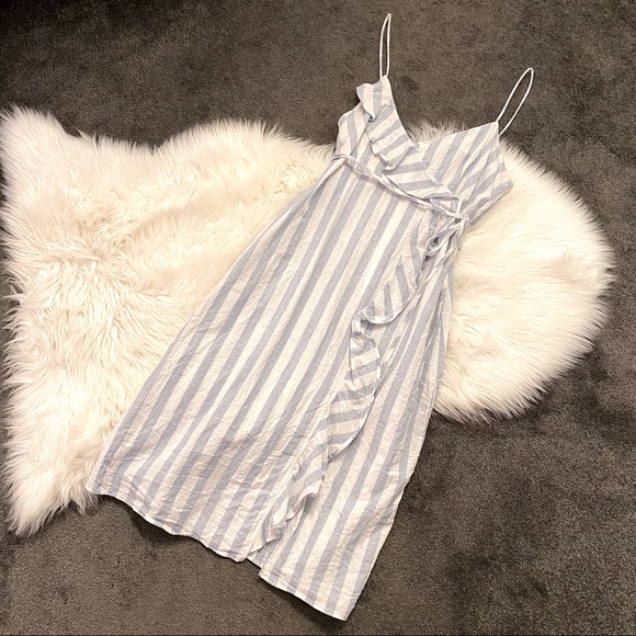Striped wrap dress with ruffle front detail - Picture 1 of 5